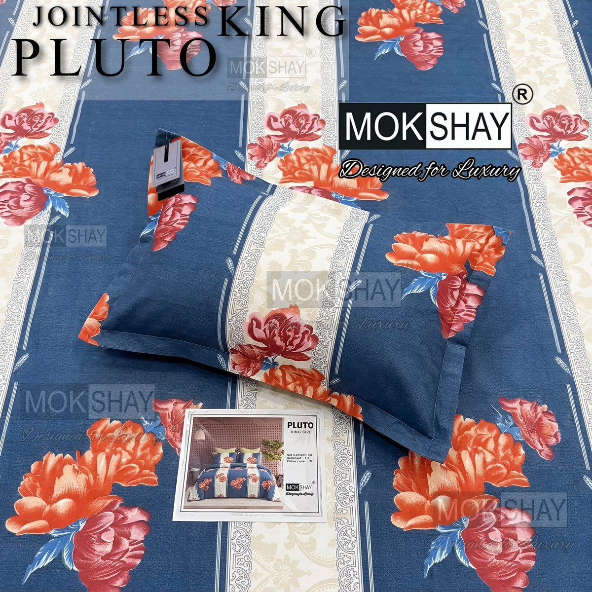 PLUTO •  PREMIUM JOINTLESS KING SIZE BEDSHEET SET { 1+2 }