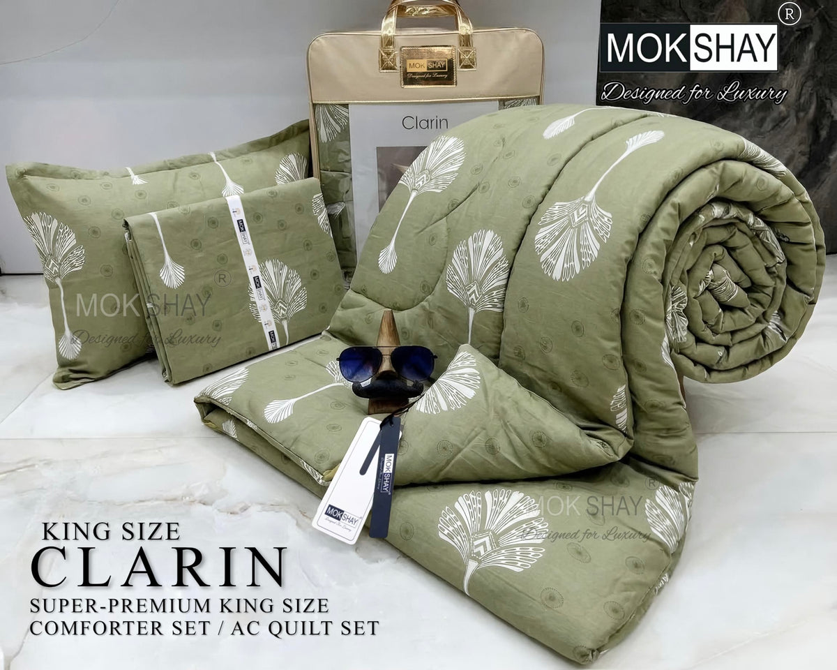 CLARIN • SUPER-PREMIUM KING SIZE CHECK AND FLORAL SERIES   4PIECE COMFORTER SET