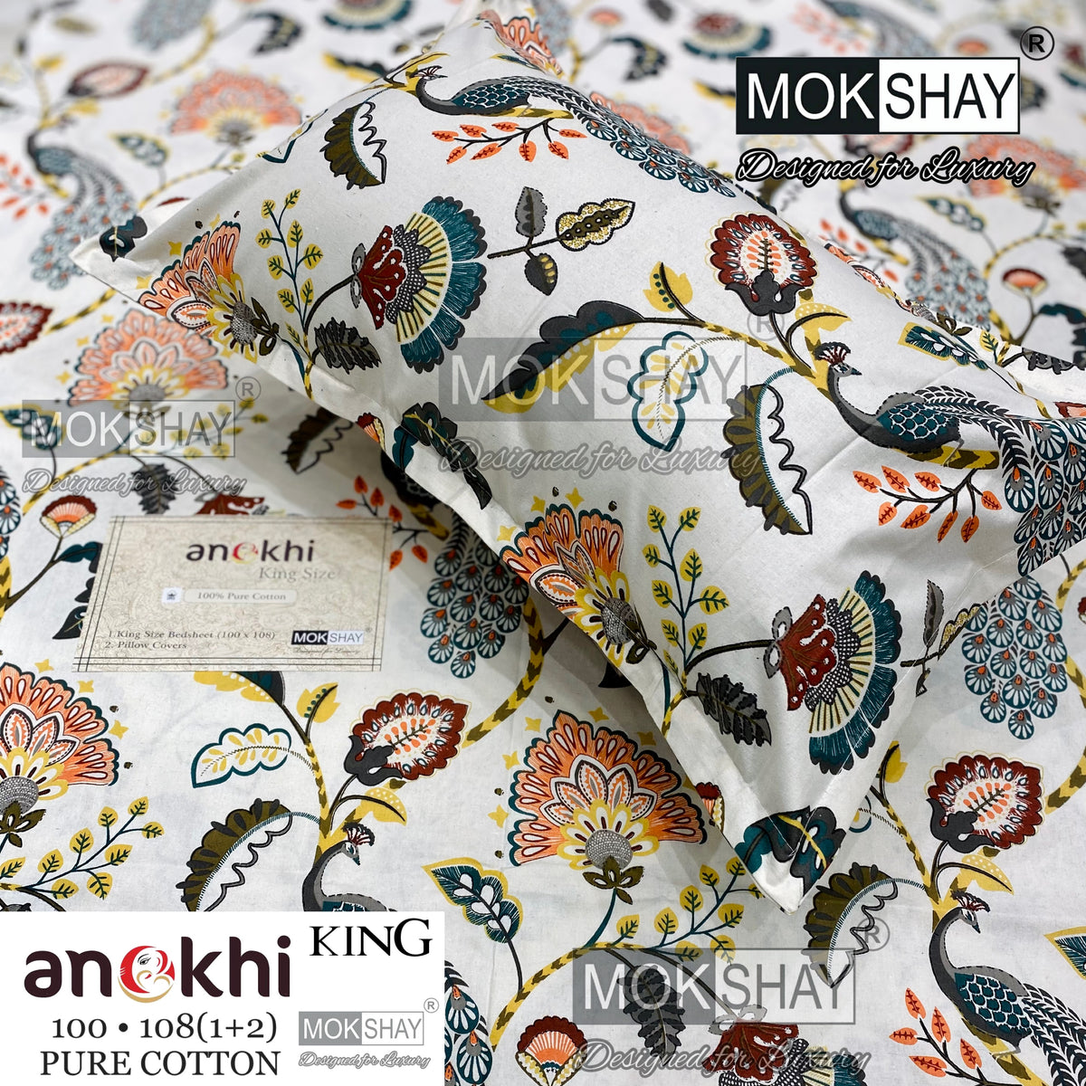ANOKHI KING SIZE PURE COTTON BEDSHEET SET { 1+2 }