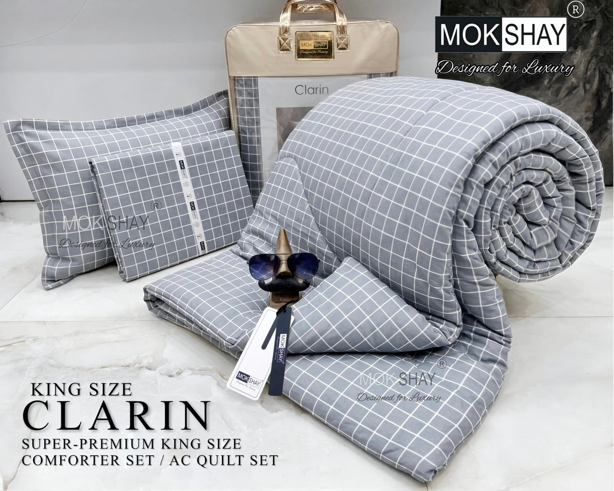 CLARIN • SUPER-PREMIUM KING SIZE CHECK AND FLORAL SERIES   4PIECE COMFORTER SET