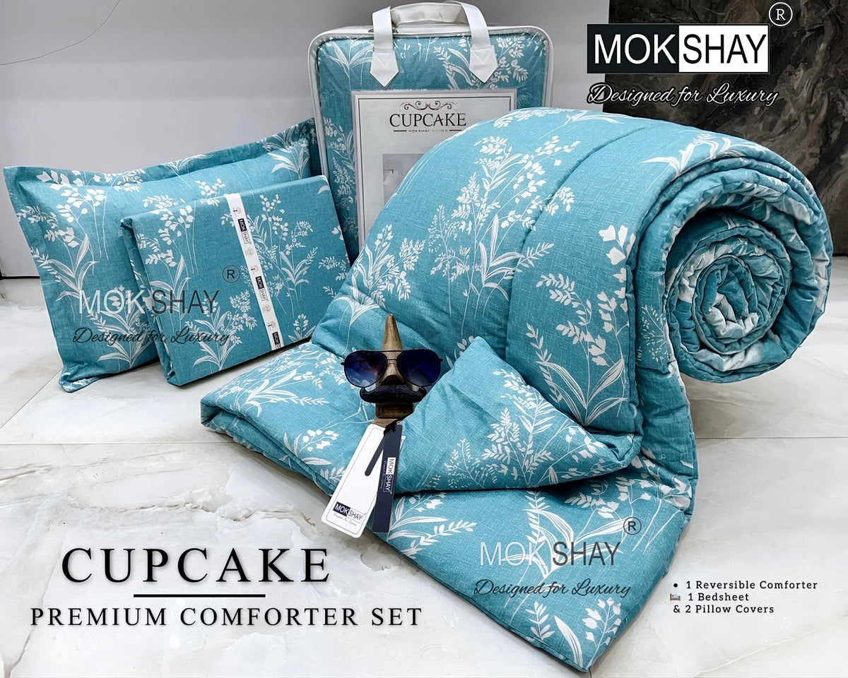 CUPCAKE• PREMIUM DOUBLE BED REVERSIBLE 4PIECES COMFORTER SET { 1+2+1 }