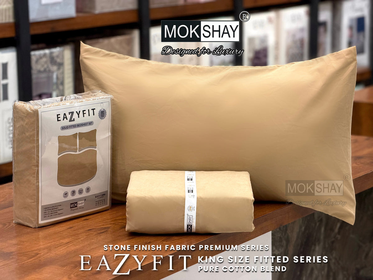 EAZYFIT • PREMIUM STONE FINISH SERIES SOLID MODERN SHADES KING SIZE 360° FITTED BEDSHEET SET { 1+2 }