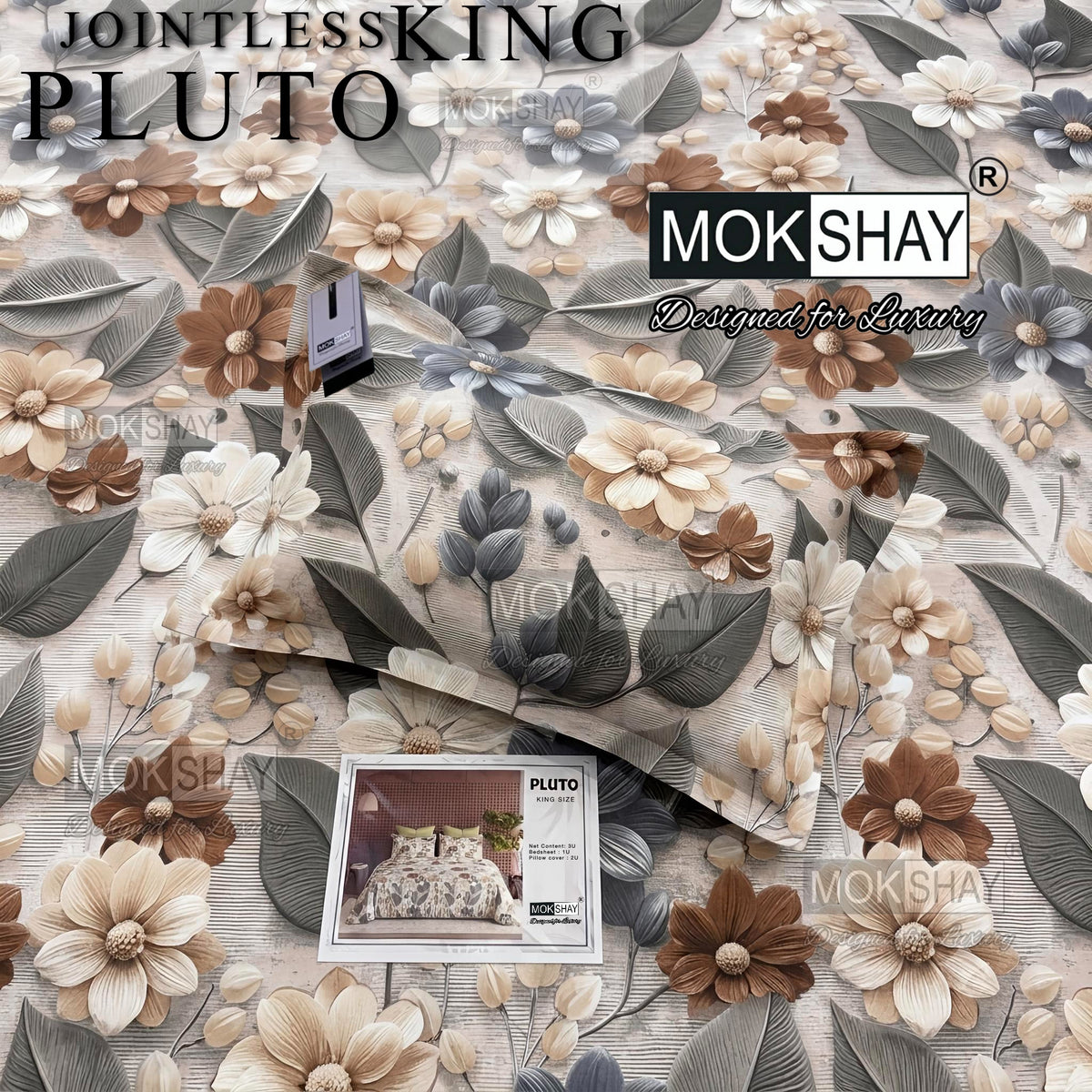 PLUTO •  PREMIUM JOINTLESS KING SIZE BEDSHEET SET { 1+2 }