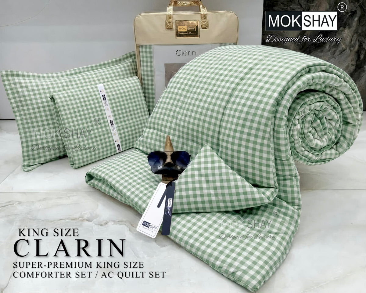 CLARIN • SUPER-PREMIUM KING SIZE CHECK AND FLORAL SERIES   4PIECE COMFORTER SET
