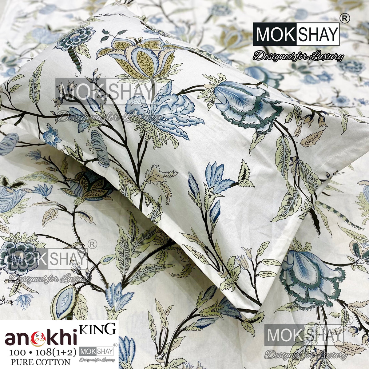 ANOKHI KING SIZE PURE COTTON BEDSHEET SET { 1+2 }