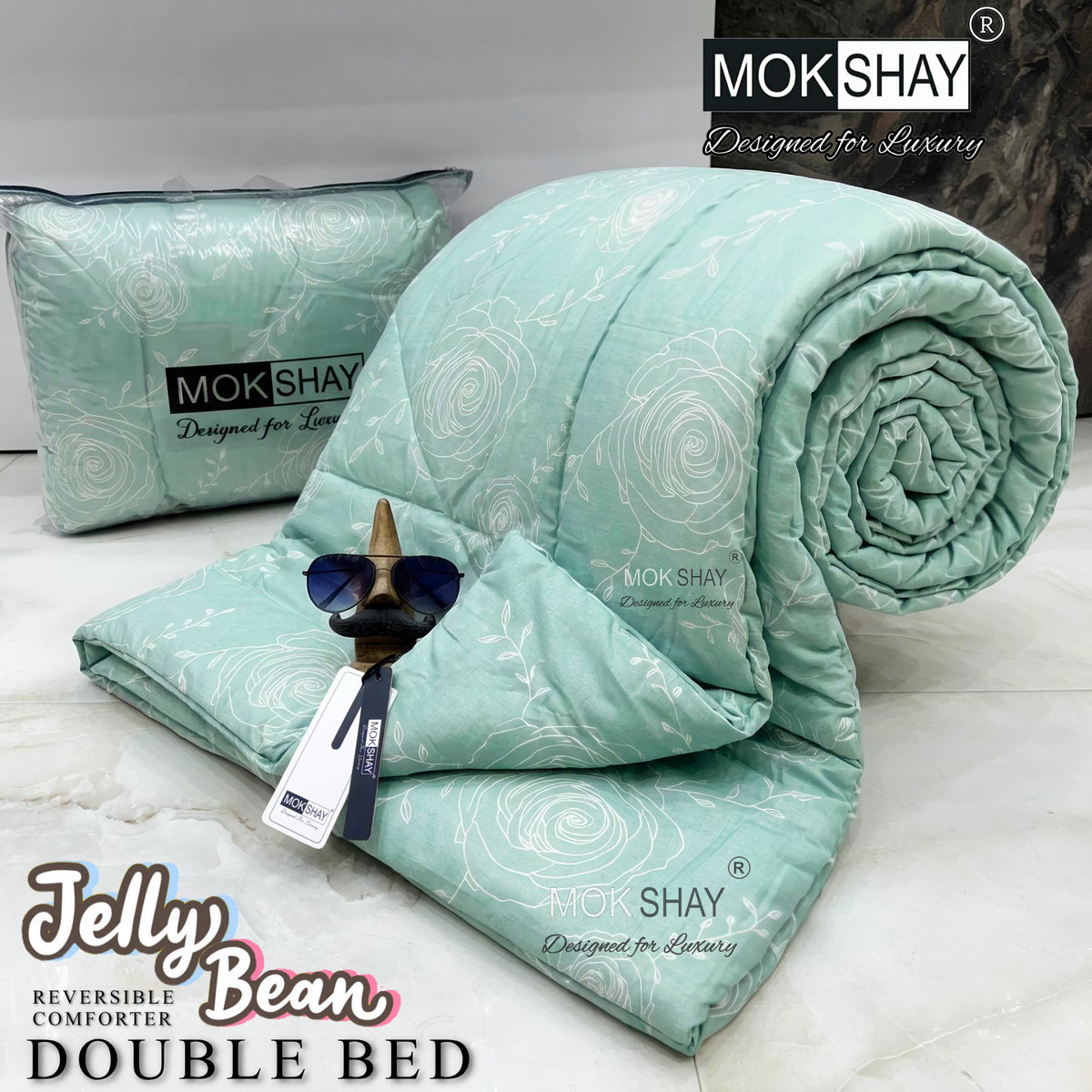 JELLYBEAN • PREMIUM DOUBLE BED REVERSIBLE PURE FIBRE FILLED COMFORTER