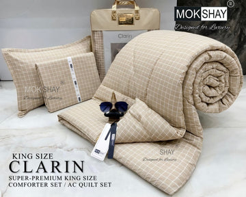 CLARIN • SUPER-PREMIUM KING SIZE CHECK AND FLORAL SERIES   4PIECE COMFORTER SET