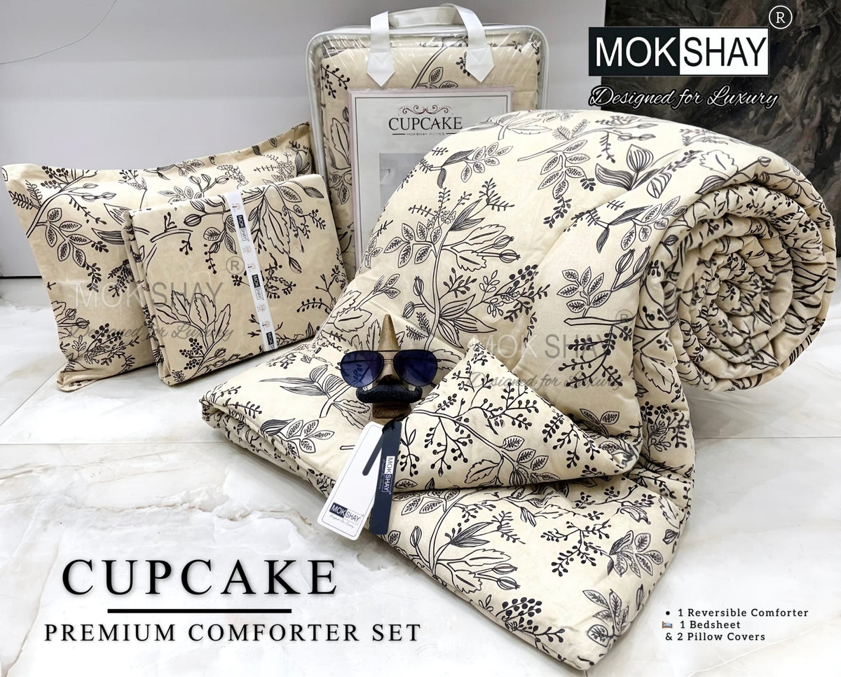 CUPCAKE• PREMIUM DOUBLE BED REVERSIBLE 4PIECES COMFORTER SET { 1+2+1 }
