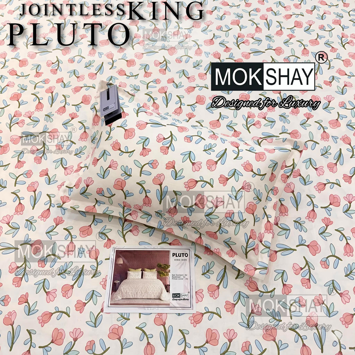 PLUTO •  PREMIUM JOINTLESS KING SIZE BEDSHEET SET { 1+2 }
