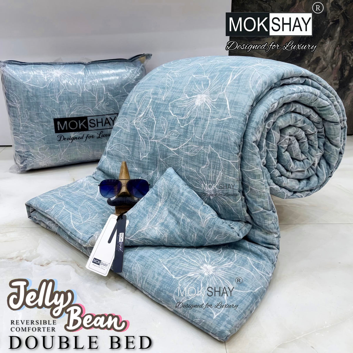 JELLYBEAN • PREMIUM DOUBLE BED REVERSIBLE PURE FIBRE FILLED COMFORTER