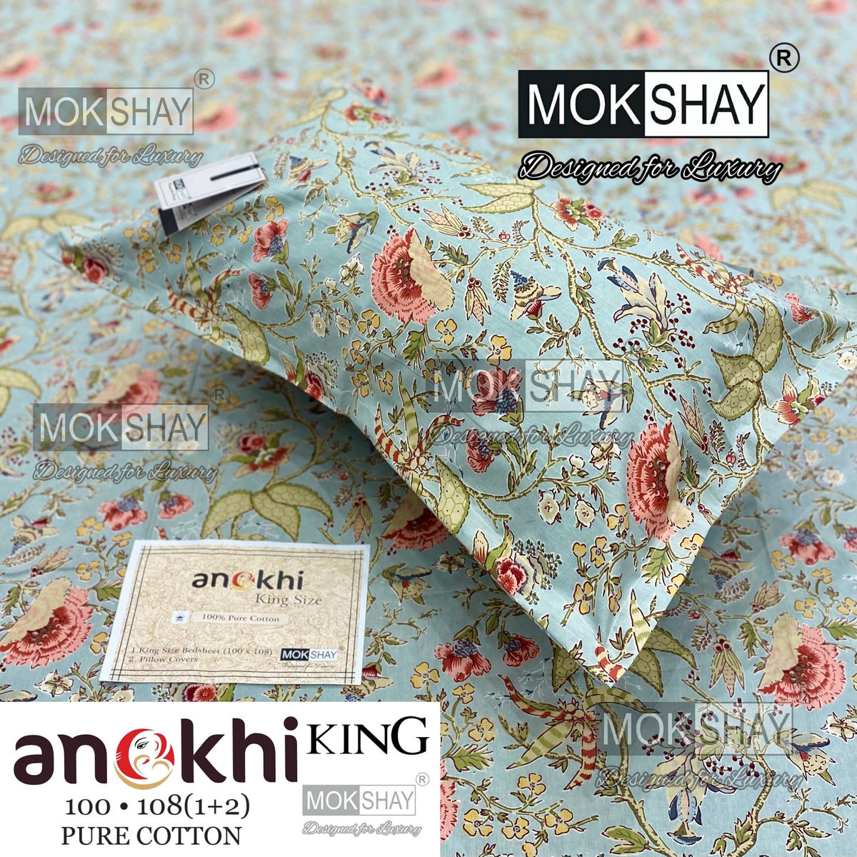 ANOKHI KING SIZE PURE COTTON BEDSHEET SET { 1+2 }