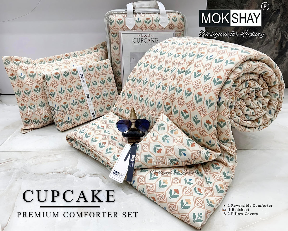 CUPCAKE• PREMIUM DOUBLE BED REVERSIBLE 4PIECES COMFORTER SET { 1+2+1 }