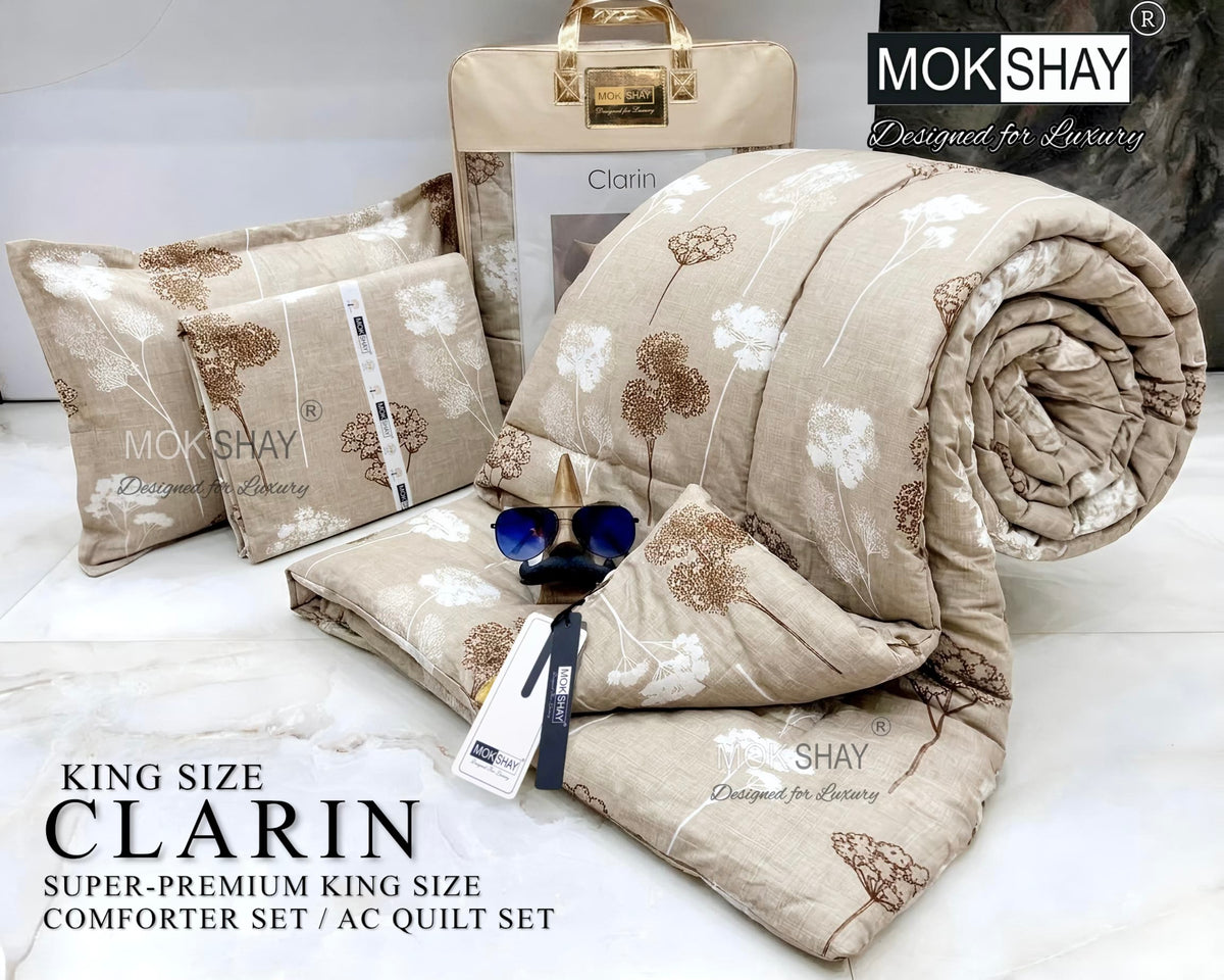 CLARIN • SUPER-PREMIUM KING SIZE CHECK AND FLORAL SERIES   4PIECE COMFORTER SET