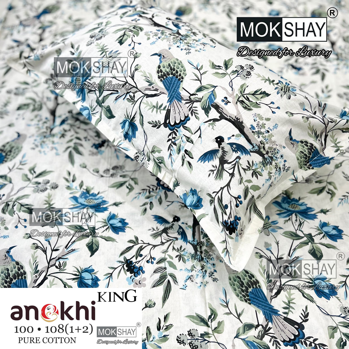 ANOKHI KING SIZE PURE COTTON BEDSHEET SET { 1+2 }