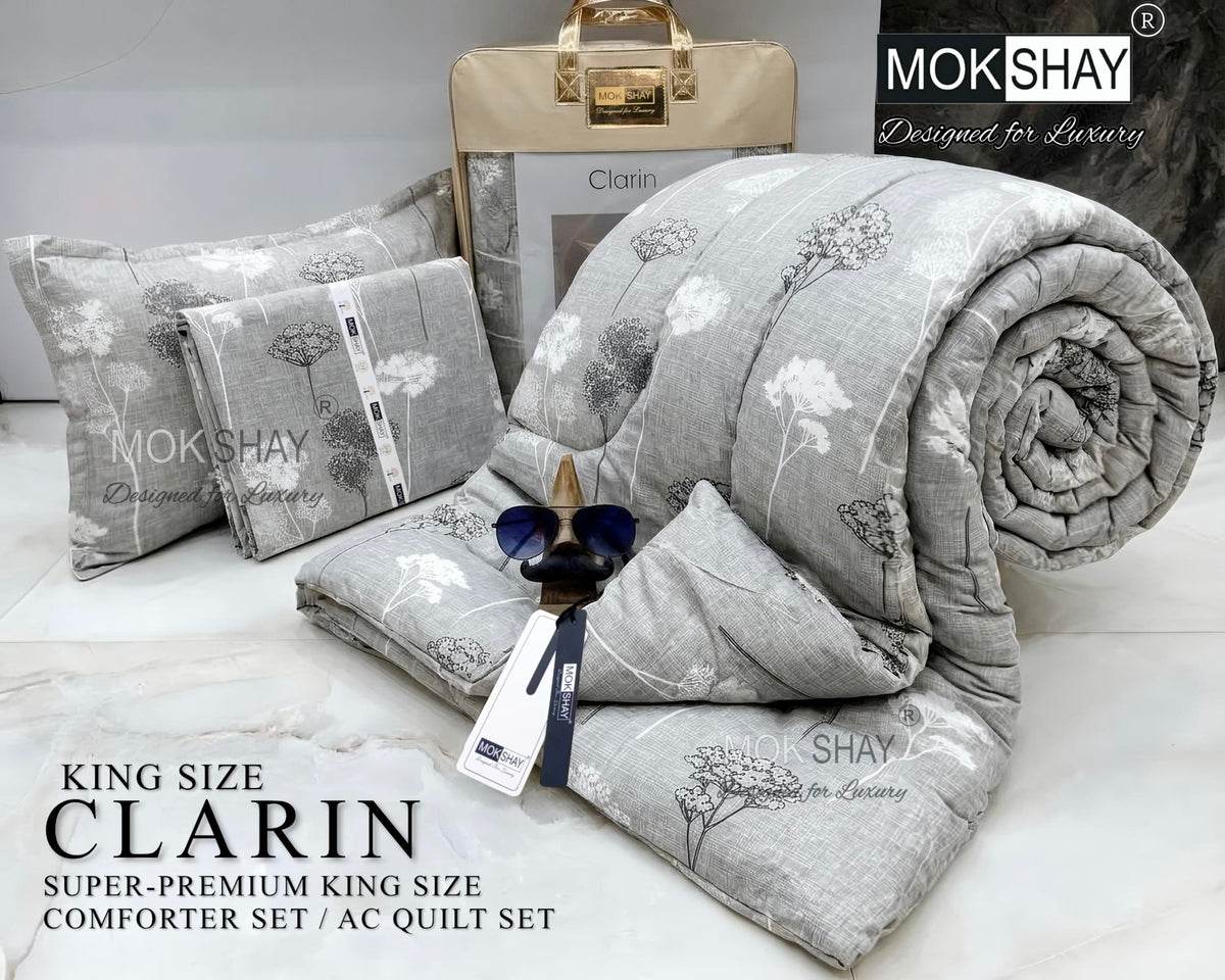 CLARIN • SUPER-PREMIUM KING SIZE CHECK AND FLORAL SERIES   4PIECE COMFORTER SET