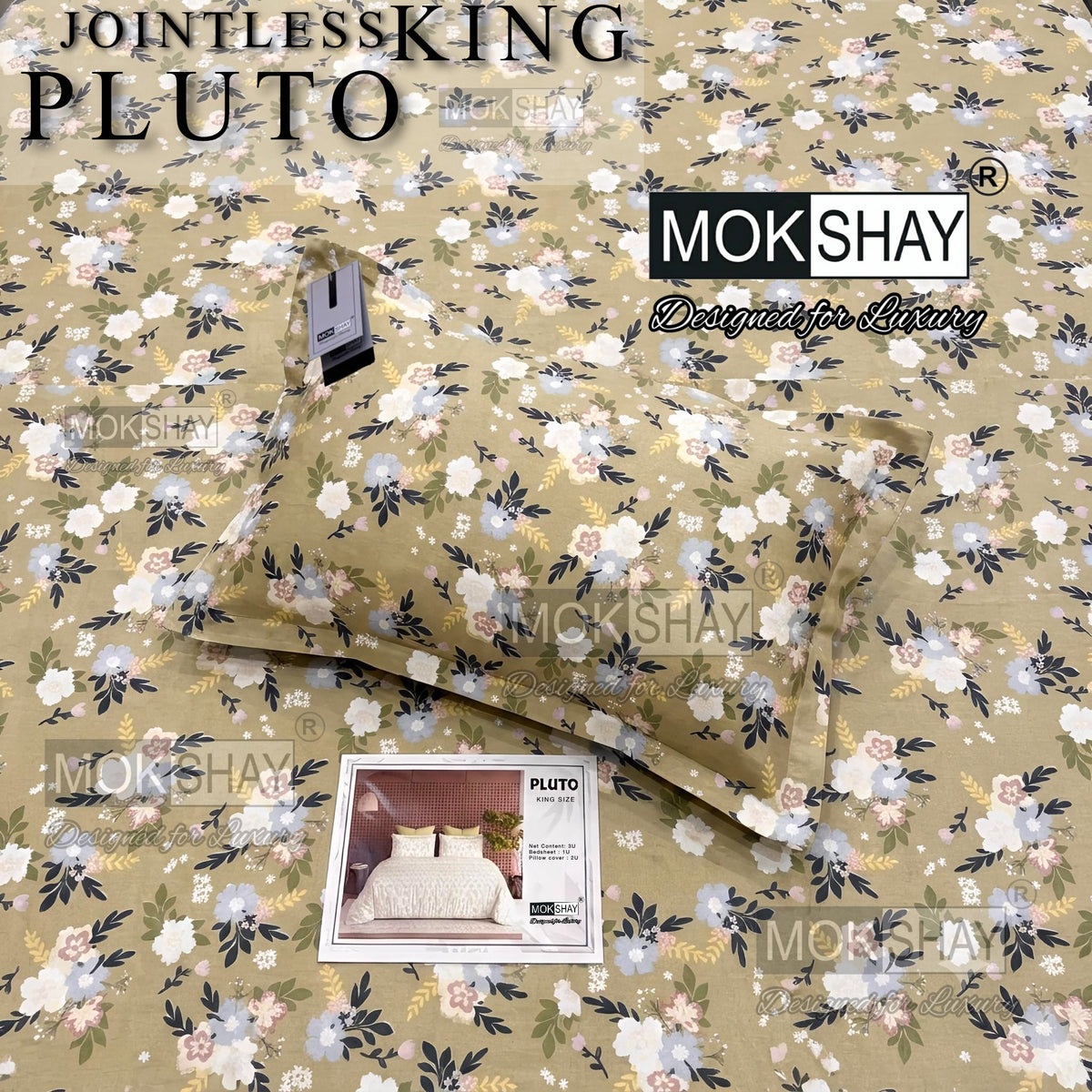 PLUTO •  PREMIUM JOINTLESS KING SIZE BEDSHEET SET { 1+2 }
