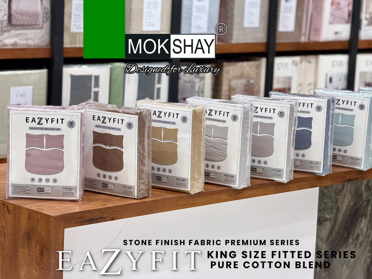 EAZYFIT • PREMIUM STONE FINISH SERIES SOLID MODERN SHADES KING SIZE 360° FITTED BEDSHEET SET { 1+2 }