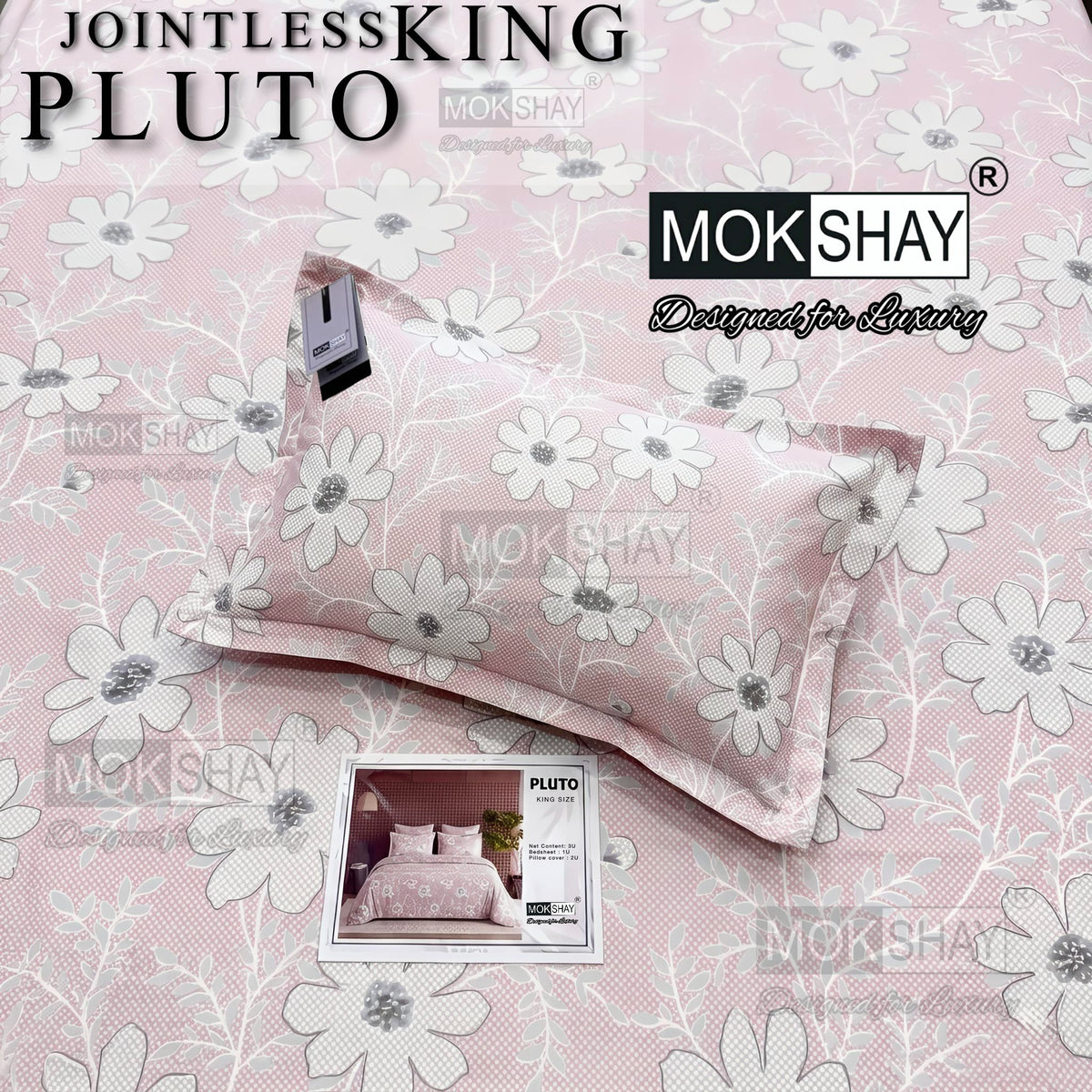 PLUTO •  PREMIUM JOINTLESS KING SIZE BEDSHEET SET { 1+2 }