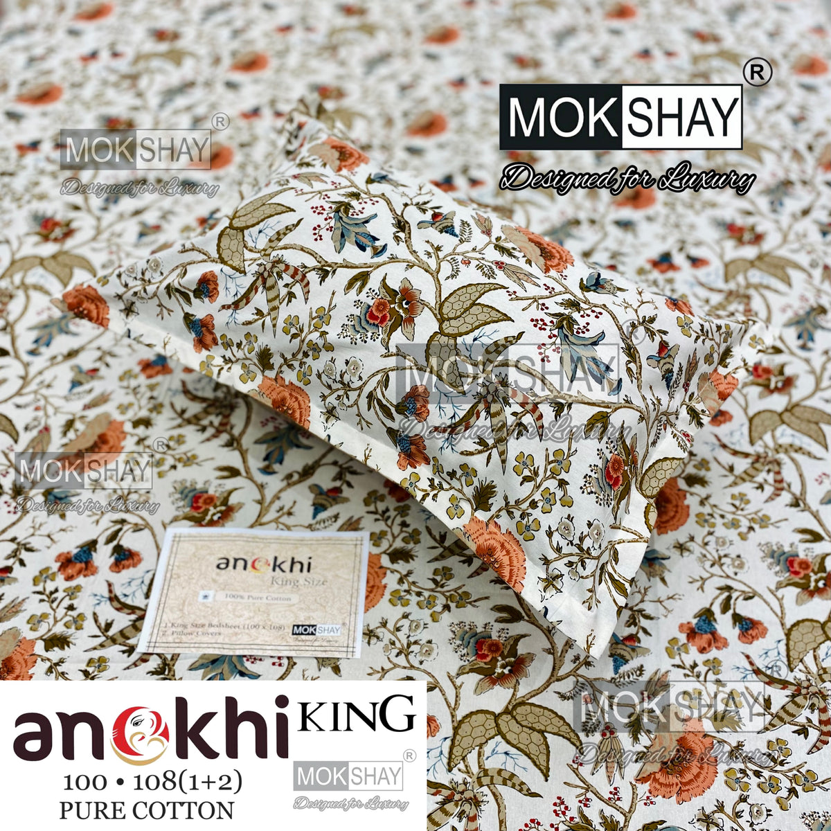 ANOKHI KING SIZE PURE COTTON BEDSHEET SET { 1+2 }