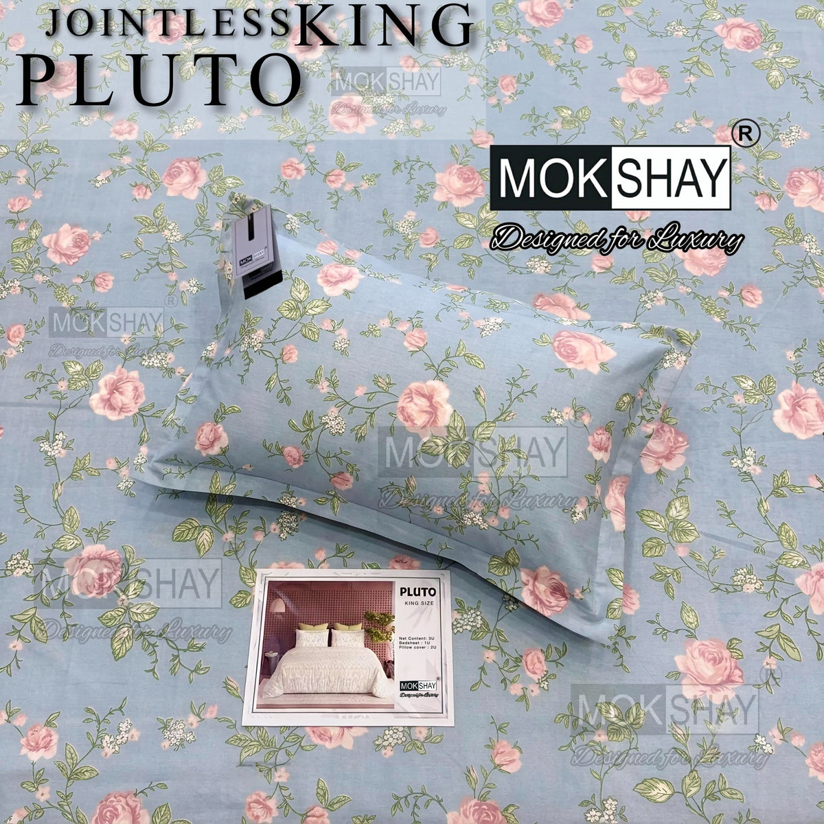 PLUTO •  PREMIUM JOINTLESS KING SIZE BEDSHEET SET { 1+2 }