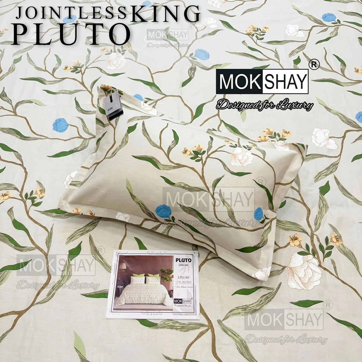PLUTO •  PREMIUM JOINTLESS KING SIZE BEDSHEET SET { 1+2 }