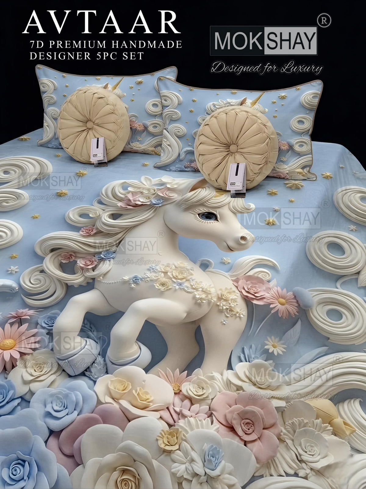 AVTAAR PREMIUM 7D PRINTS DESIGNER HANDMADE 5PIECE BEDDING SET { 1+2+2 }