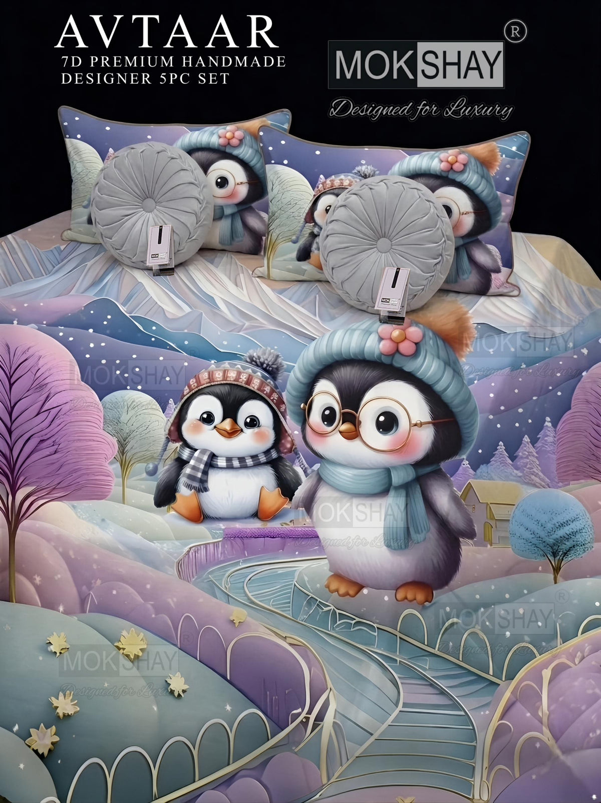 AVTAAR PREMIUM 7D PRINTS DESIGNER HANDMADE 5PIECE BEDDING SET { 1+2+2 }