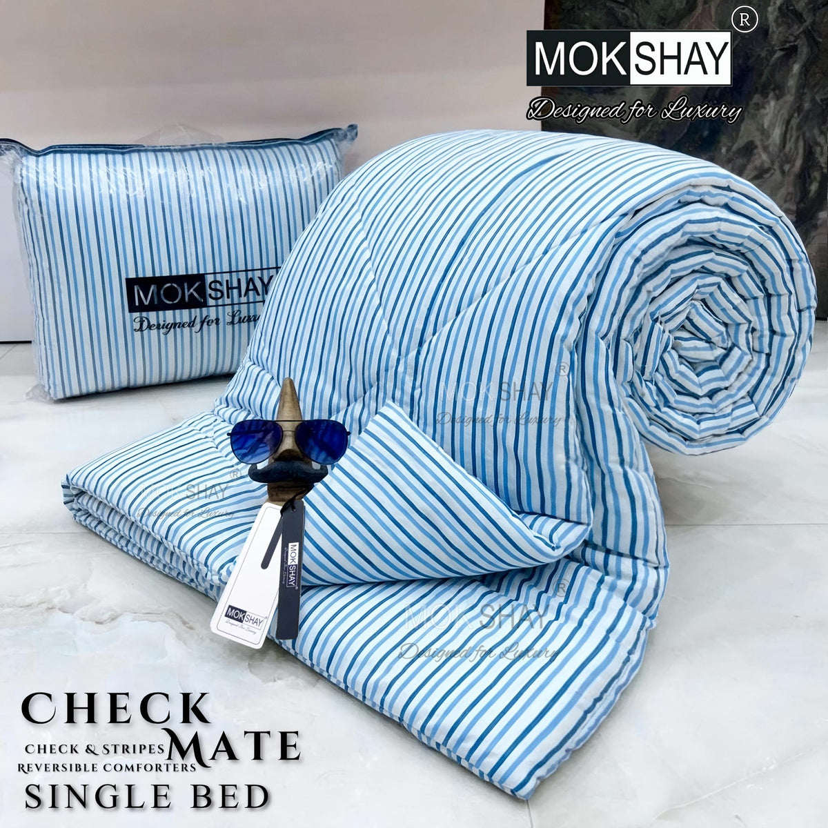 CHECKMATE • PREMIUM CHECK and STRIPES SERIES REVERSIBLE COMFORTERS