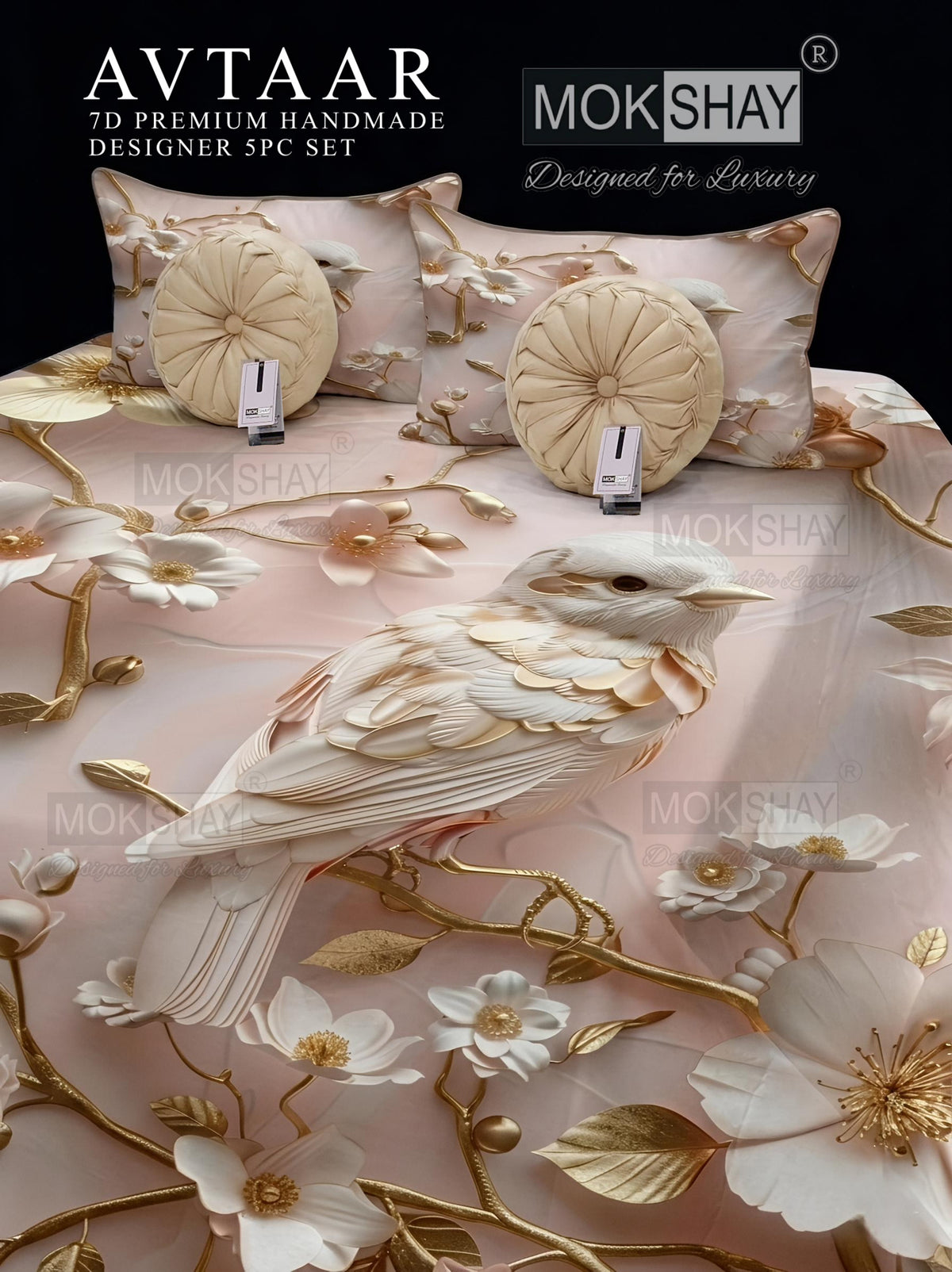 AVTAAR PREMIUM 7D PRINTS DESIGNER HANDMADE 5PIECE BEDDING SET { 1+2+2 }