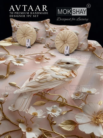 AVTAAR PREMIUM 7D PRINTS DESIGNER HANDMADE 5PIECE BEDDING SET { 1+2+2 }