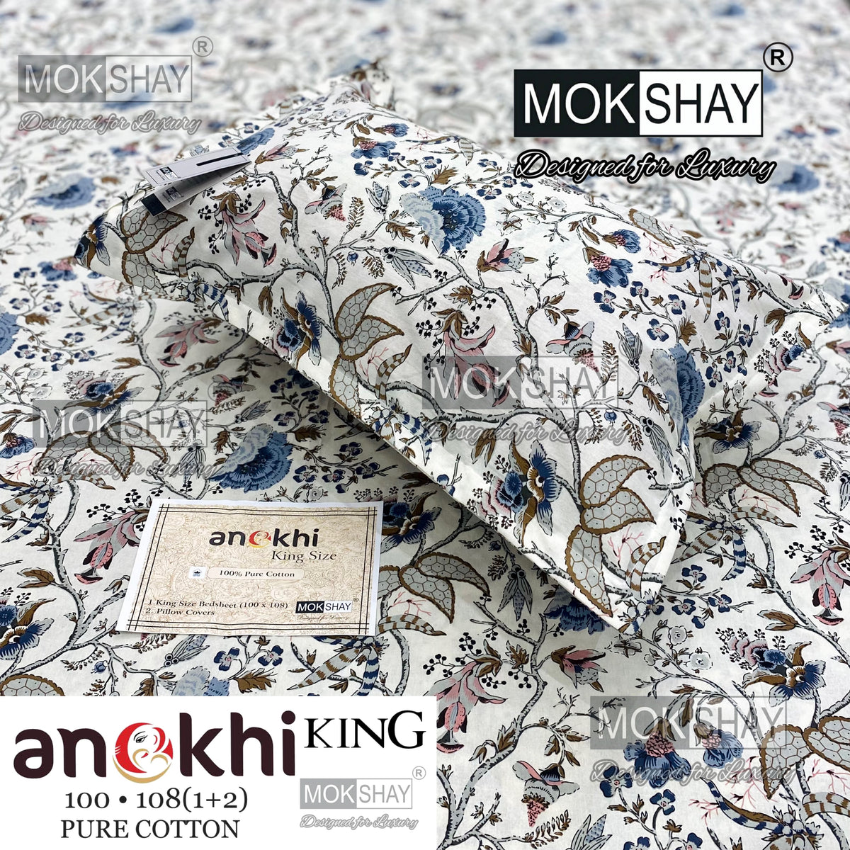 ANOKHI KING SIZE PURE COTTON BEDSHEET SET { 1+2 }