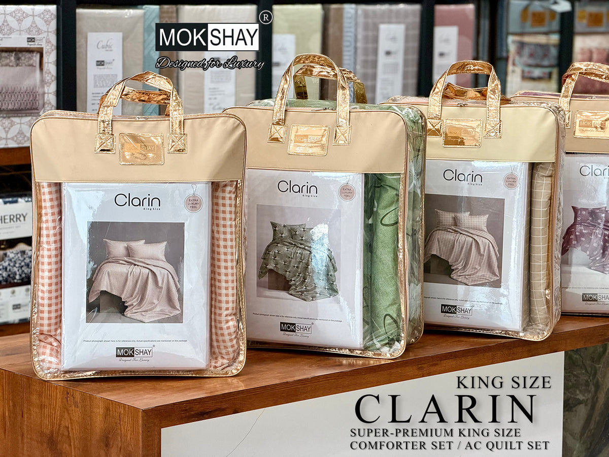 CLARIN • SUPER-PREMIUM KING SIZE CHECK AND FLORAL SERIES   4PIECE COMFORTER SET