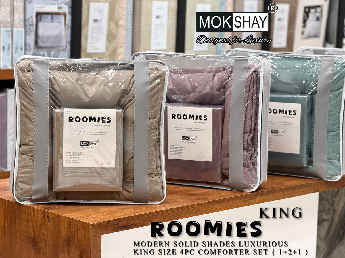 ROOMIES • PREMIUM KING SIZE MODERN SOLID PASTEL SHADES 4PIECE COMFORTER SET { 1+2+1 }