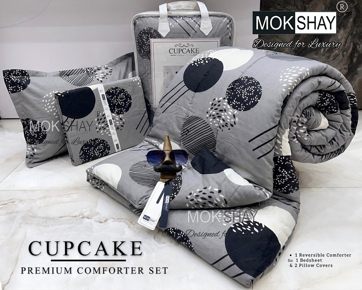 CUPCAKE• PREMIUM DOUBLE BED REVERSIBLE 4PIECES COMFORTER SET { 1+2+1 }