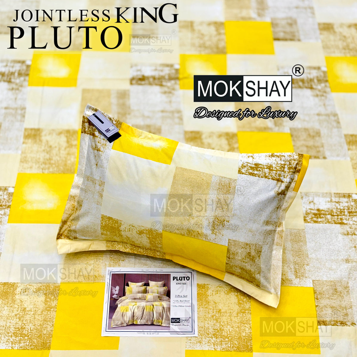 PLUTO •  PREMIUM JOINTLESS KING SIZE BEDSHEET SET { 1+2 }