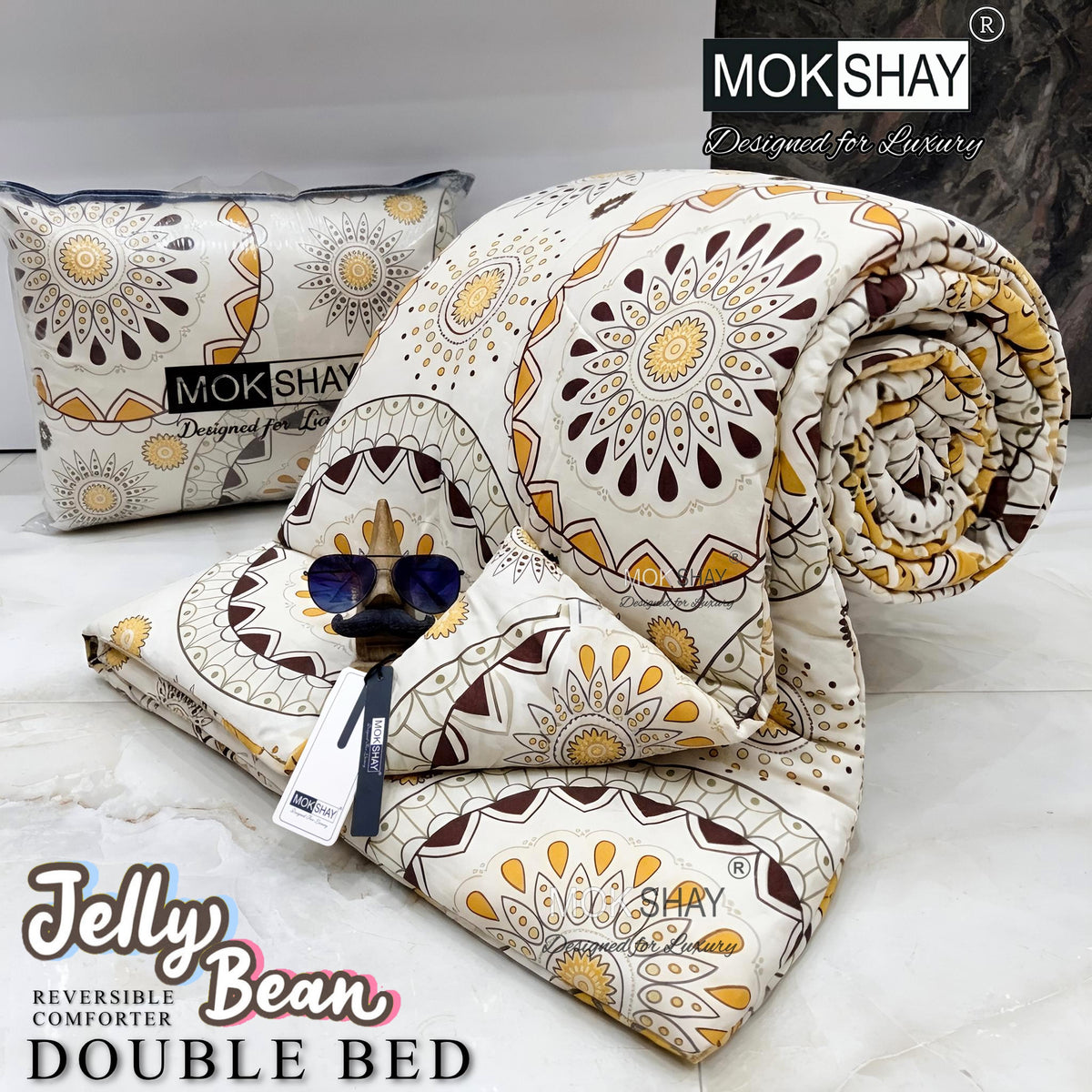 JELLYBEAN • PREMIUM DOUBLE BED REVERSIBLE PURE FIBRE FILLED COMFORTER