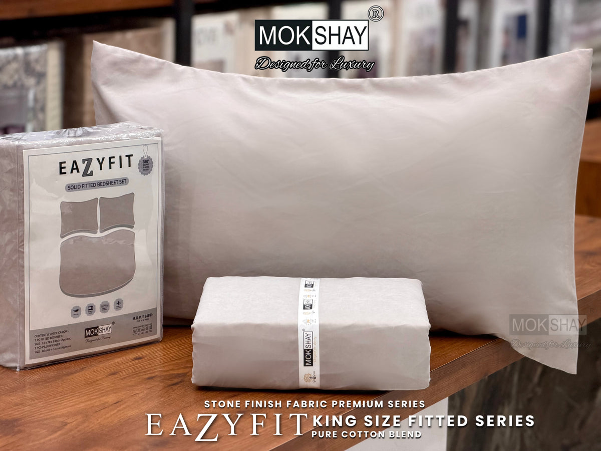 EAZYFIT • PREMIUM STONE FINISH SERIES SOLID MODERN SHADES KING SIZE 360° FITTED BEDSHEET SET { 1+2 }
