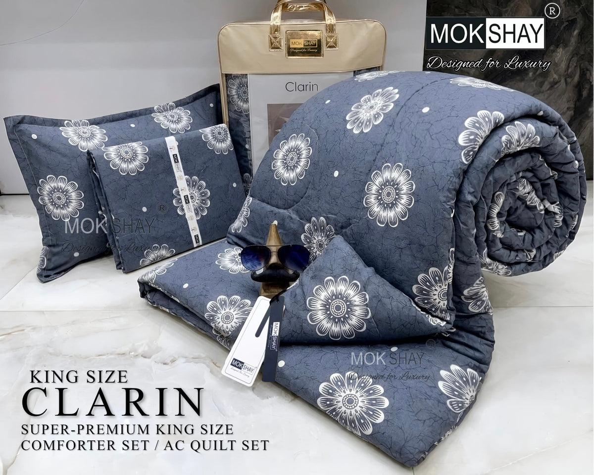 CLARIN • SUPER-PREMIUM KING SIZE CHECK AND FLORAL SERIES   4PIECE COMFORTER SET