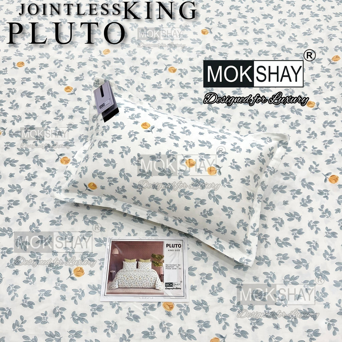PLUTO •  PREMIUM JOINTLESS KING SIZE BEDSHEET SET { 1+2 }