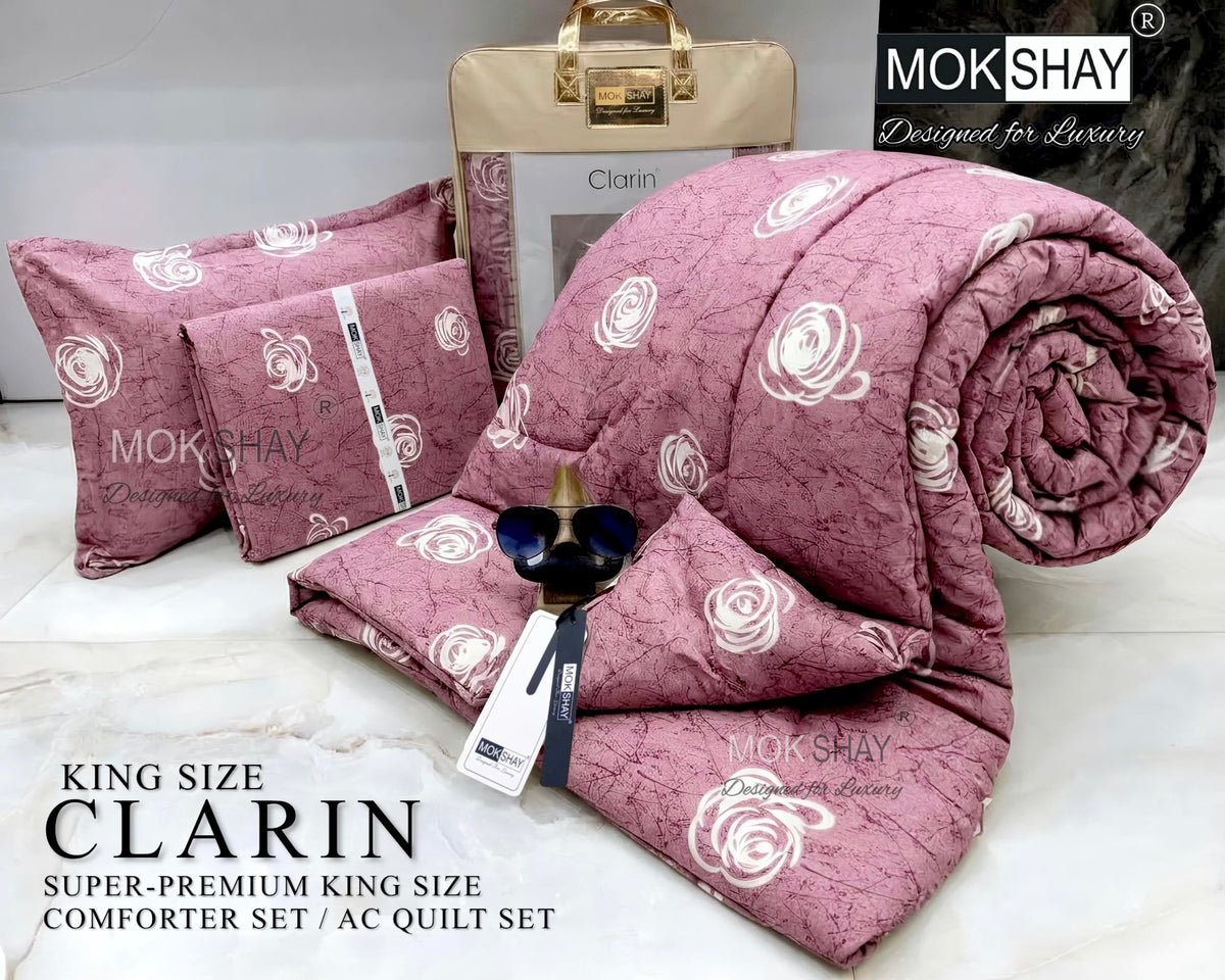CLARIN • SUPER-PREMIUM KING SIZE CHECK AND FLORAL SERIES   4PIECE COMFORTER SET