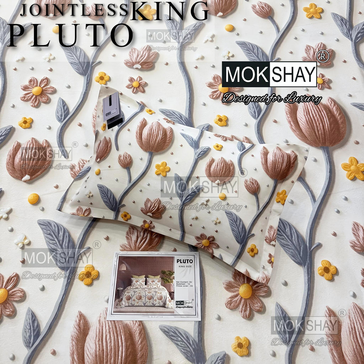 PLUTO •  PREMIUM JOINTLESS KING SIZE BEDSHEET SET { 1+2 }