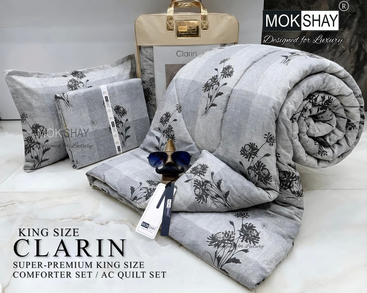 CLARIN • SUPER-PREMIUM KING SIZE CHECK AND FLORAL SERIES   4PIECE COMFORTER SET
