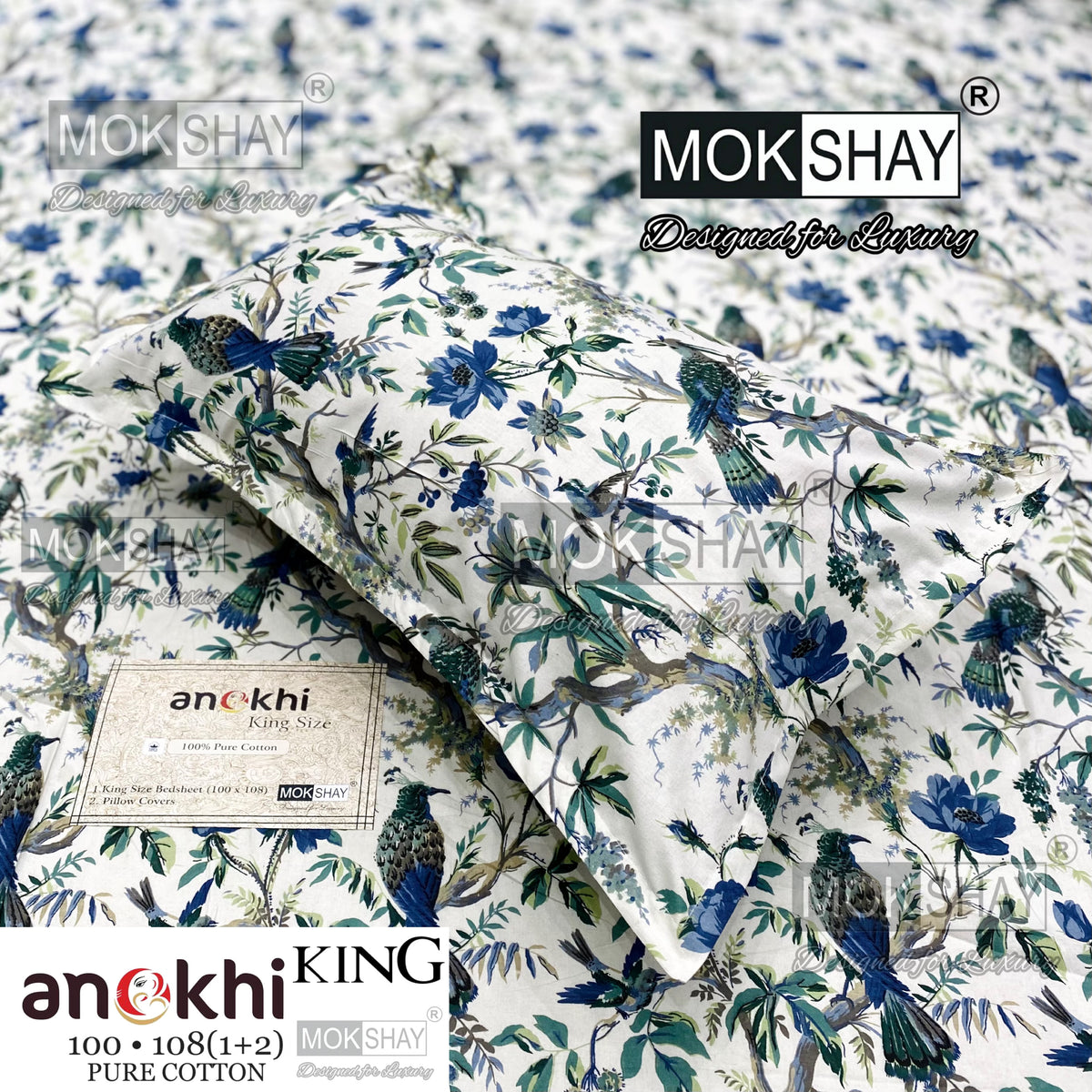 ANOKHI KING SIZE PURE COTTON BEDSHEET SET { 1+2 }