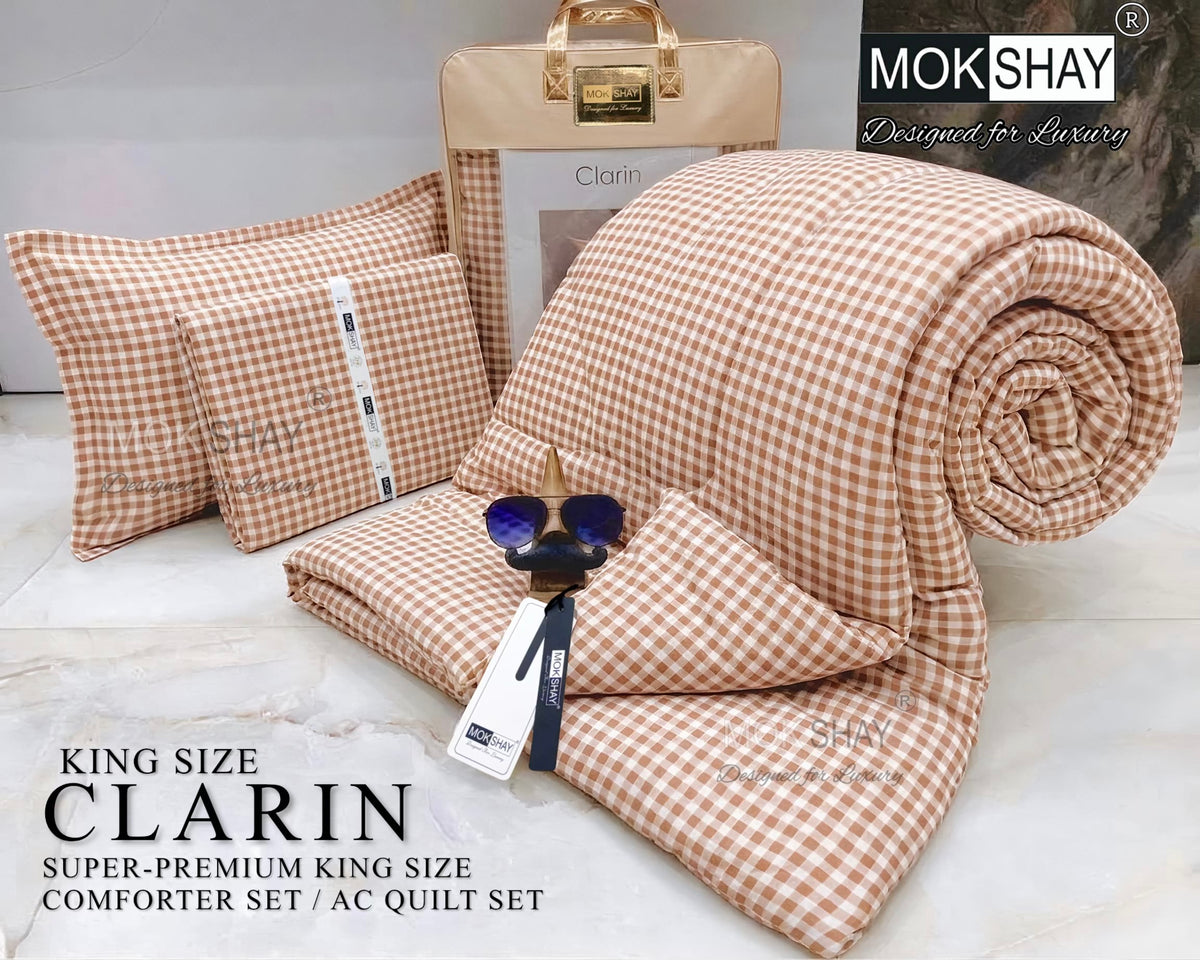 CLARIN • SUPER-PREMIUM KING SIZE CHECK AND FLORAL SERIES   4PIECE COMFORTER SET