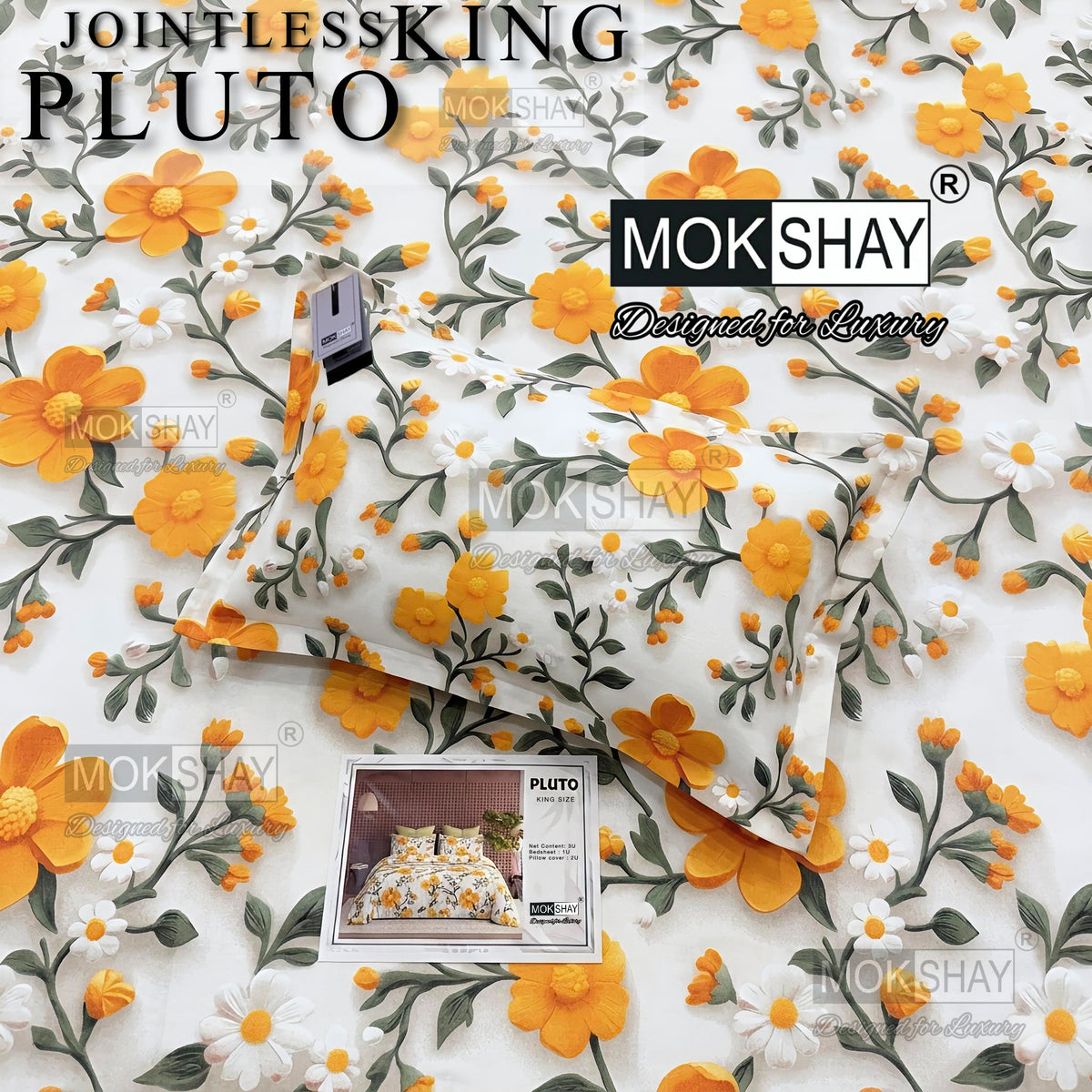 PLUTO •  PREMIUM JOINTLESS KING SIZE BEDSHEET SET { 1+2 }