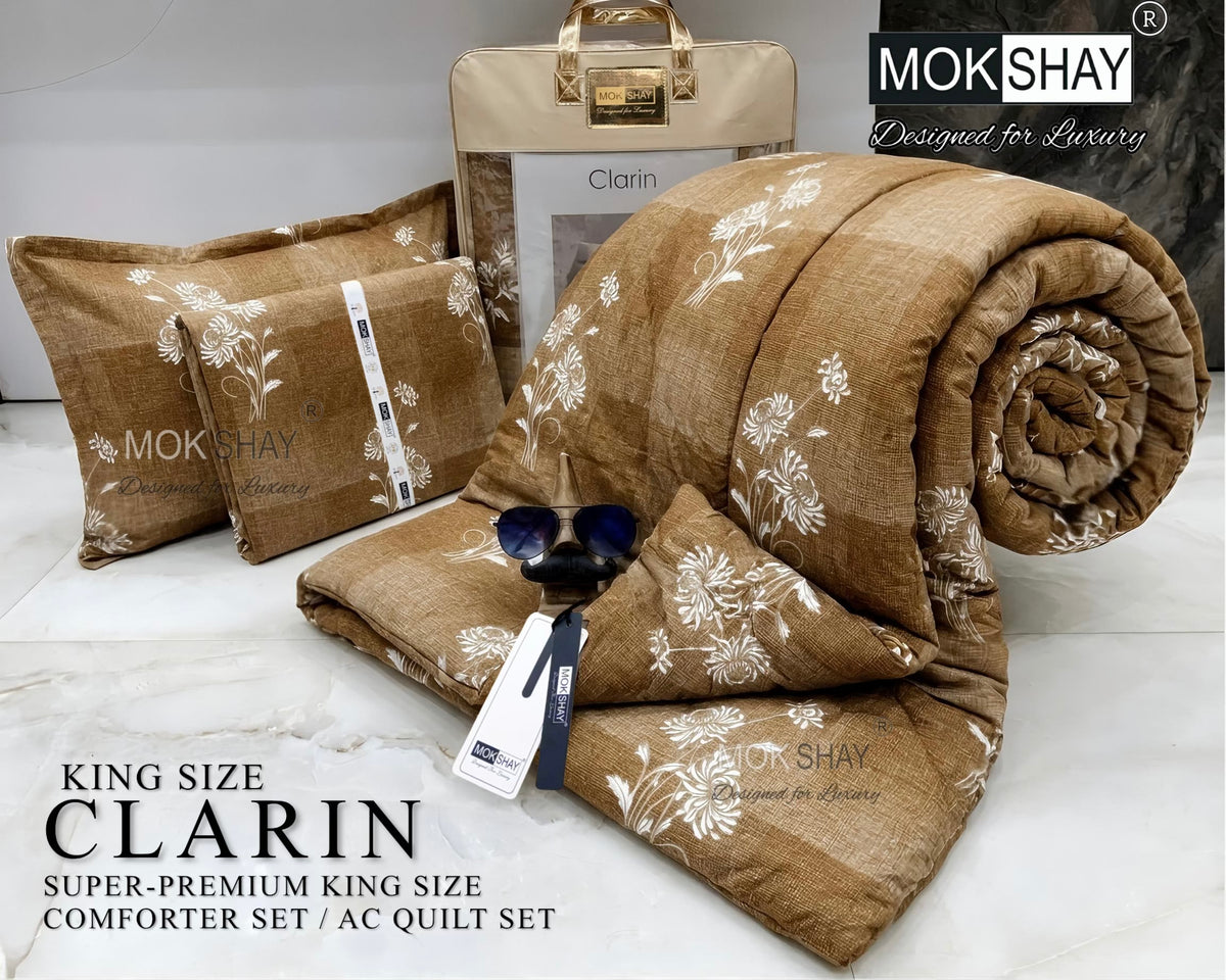 CLARIN • SUPER-PREMIUM KING SIZE CHECK AND FLORAL SERIES   4PIECE COMFORTER SET