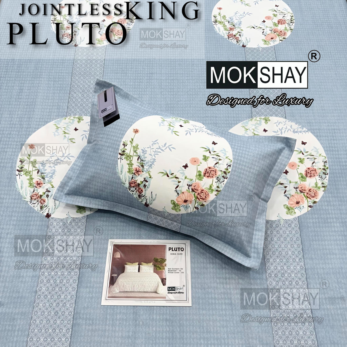 PLUTO •  PREMIUM JOINTLESS KING SIZE BEDSHEET SET { 1+2 }