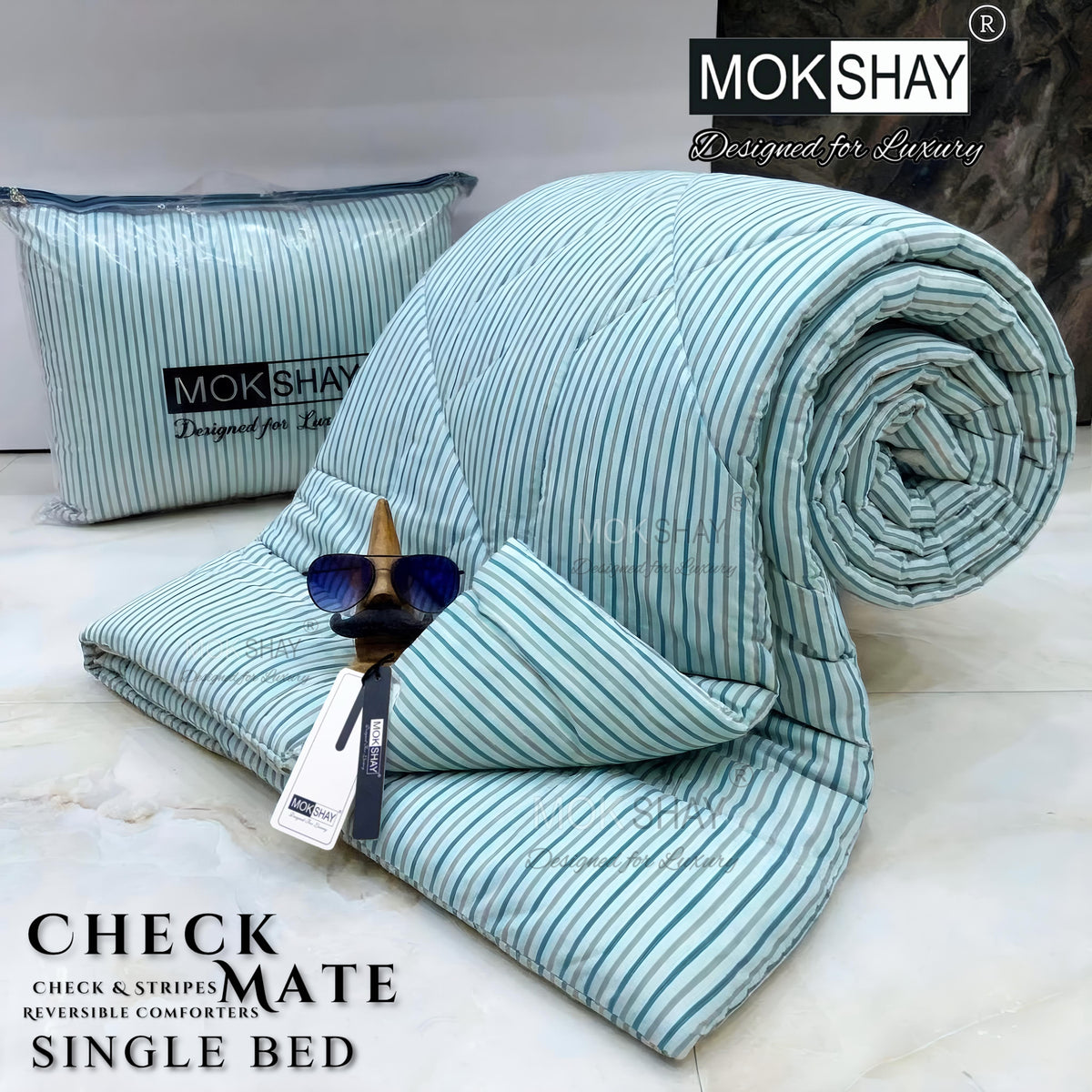 CHECKMATE • PREMIUM CHECK and STRIPES SERIES REVERSIBLE COMFORTERS