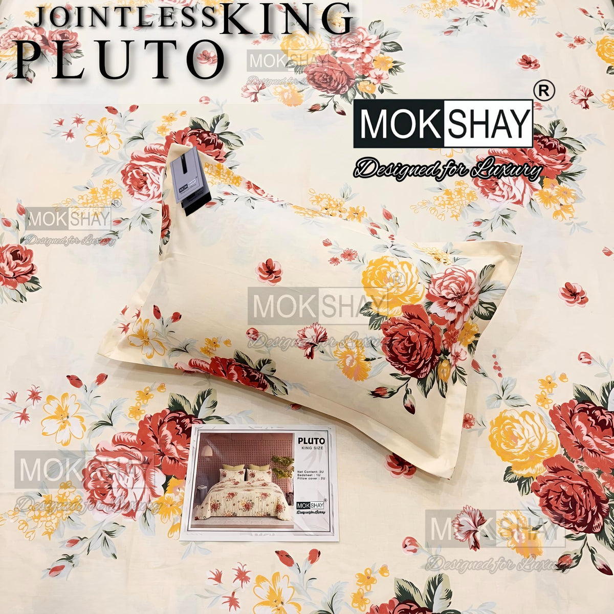 PLUTO •  PREMIUM JOINTLESS KING SIZE BEDSHEET SET { 1+2 }