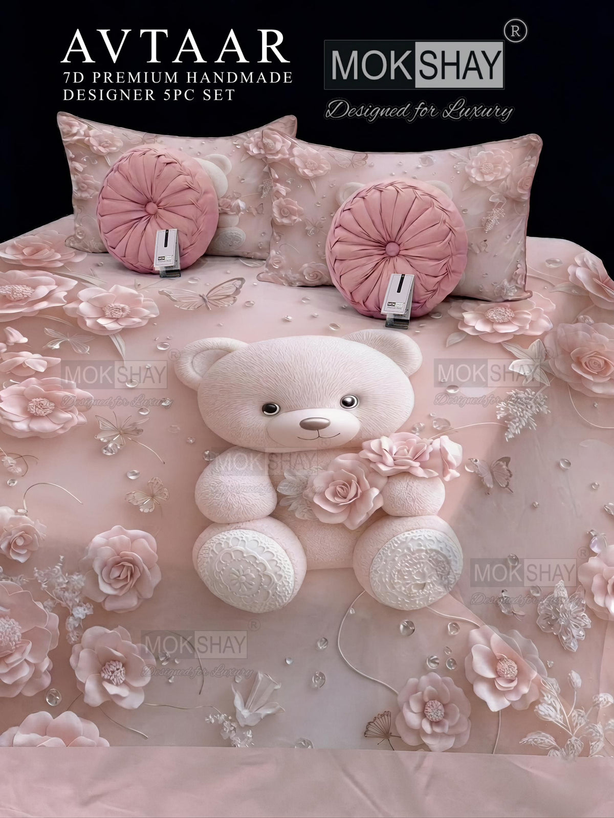 AVTAAR PREMIUM 7D PRINTS DESIGNER HANDMADE 5PIECE BEDDING SET { 1+2+2 }